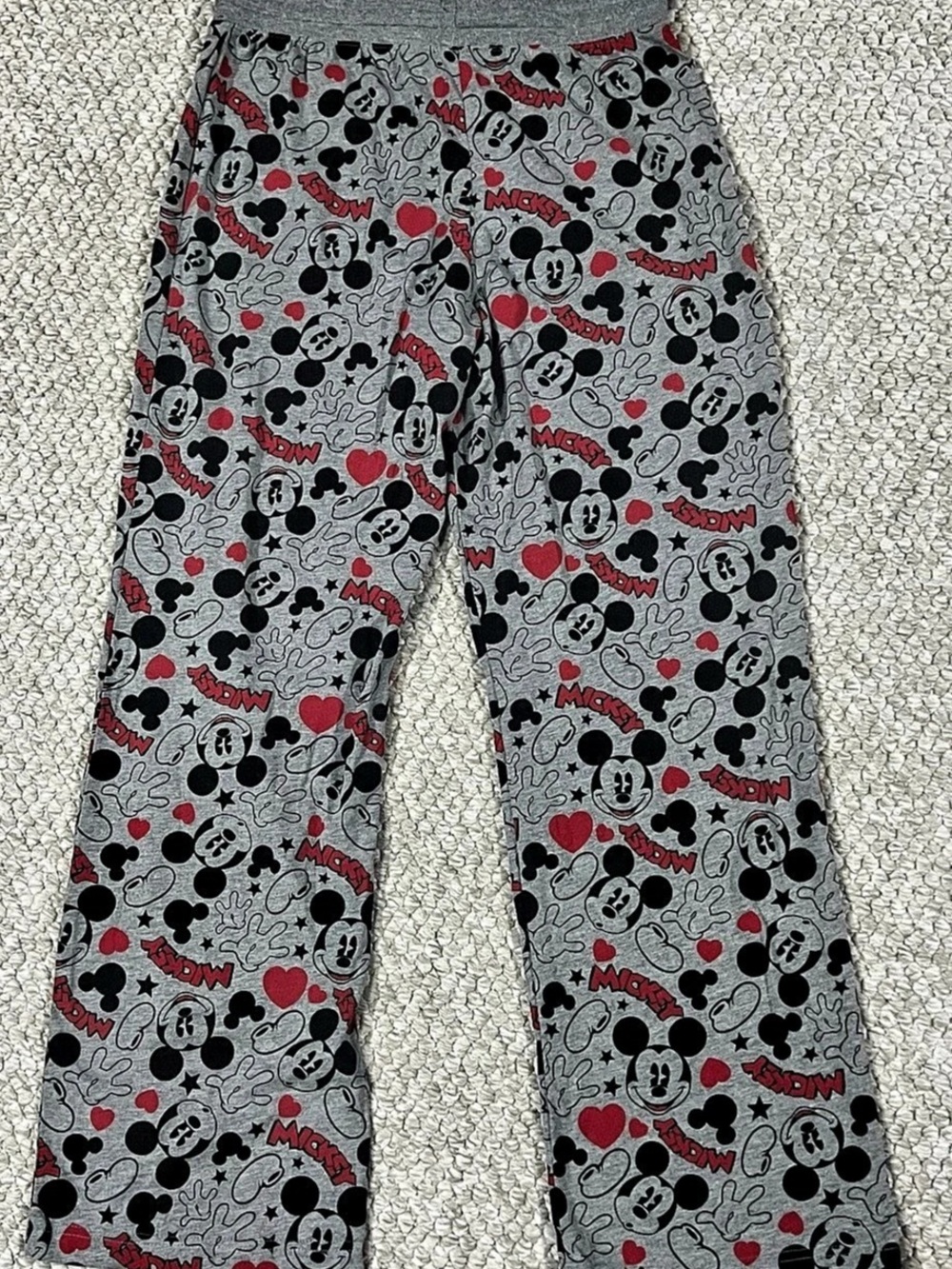 Disney Mickey Mouse Pajama Pants Size Medium Women's Fleece Sleepwear Gray Red